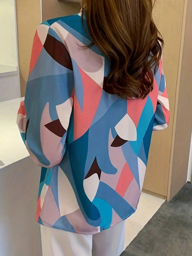 ๐จ Retro Color Curve Abstract Shirt โ Statement Elegance for Modern Women MyWestern